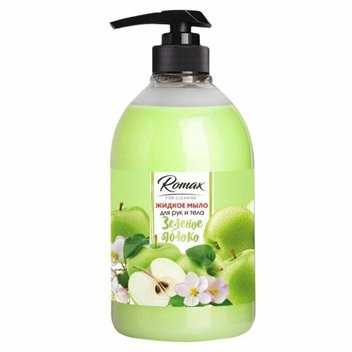 Жидкое мыло Romax «Зеленое яблоко», 1 л (комплект из 9 шт)