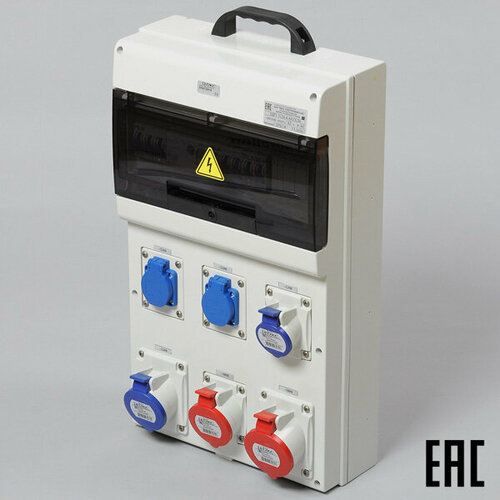 Щит ЩР1-3136-6-44УХЛ4 63А перс ручкой IP44 с розетками (1х32А,3х16А)220В,(1х32А,1х16А)380В(МПО)