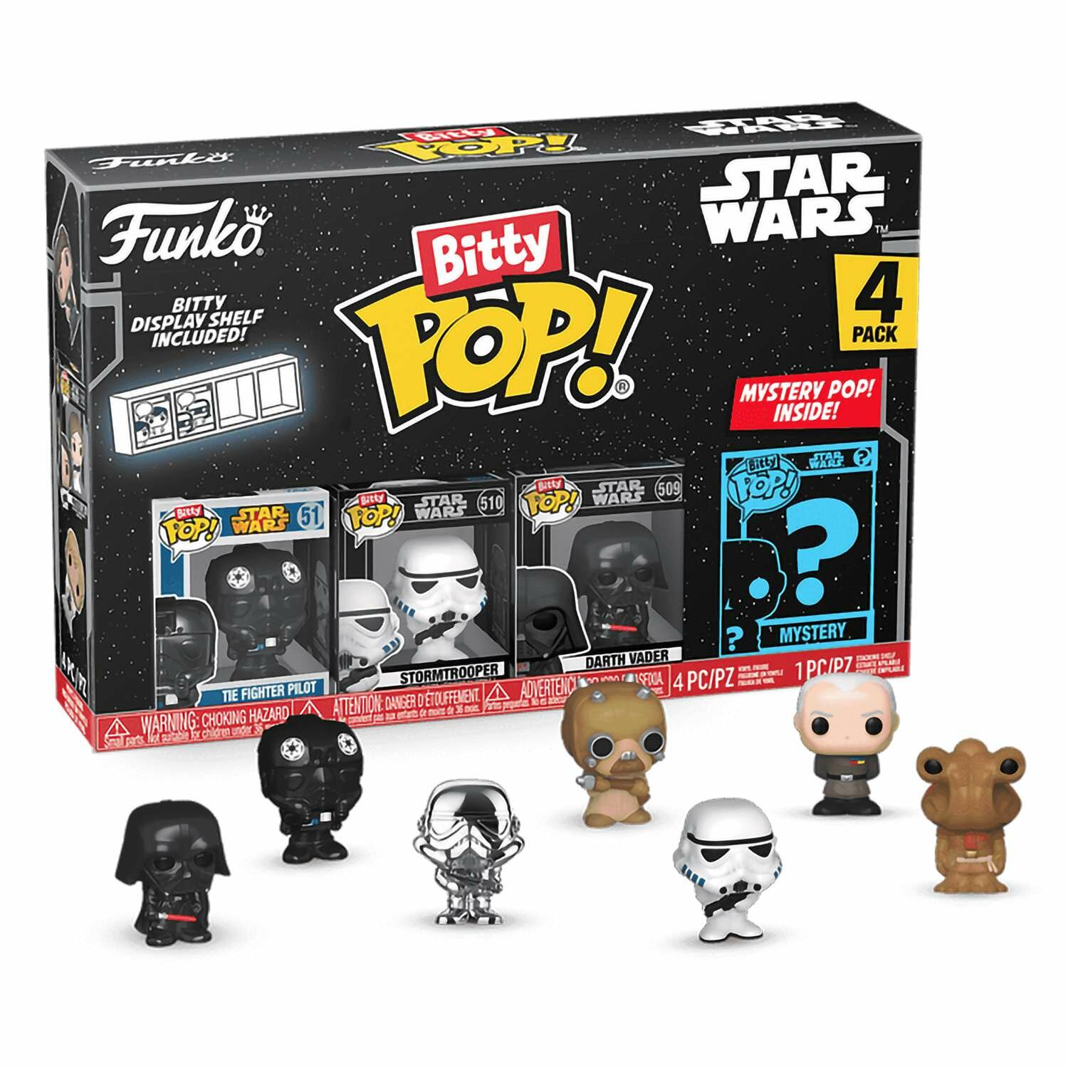 Фигурка Funko Bitty POP! Star Wars S4 Darth Vader+Pilot+Stormtrooper+Mystery (1 of 4) 4PK 71514