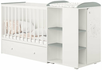 Кровать детская Polini kids French 900, Teddy, с комодом, белый-серый