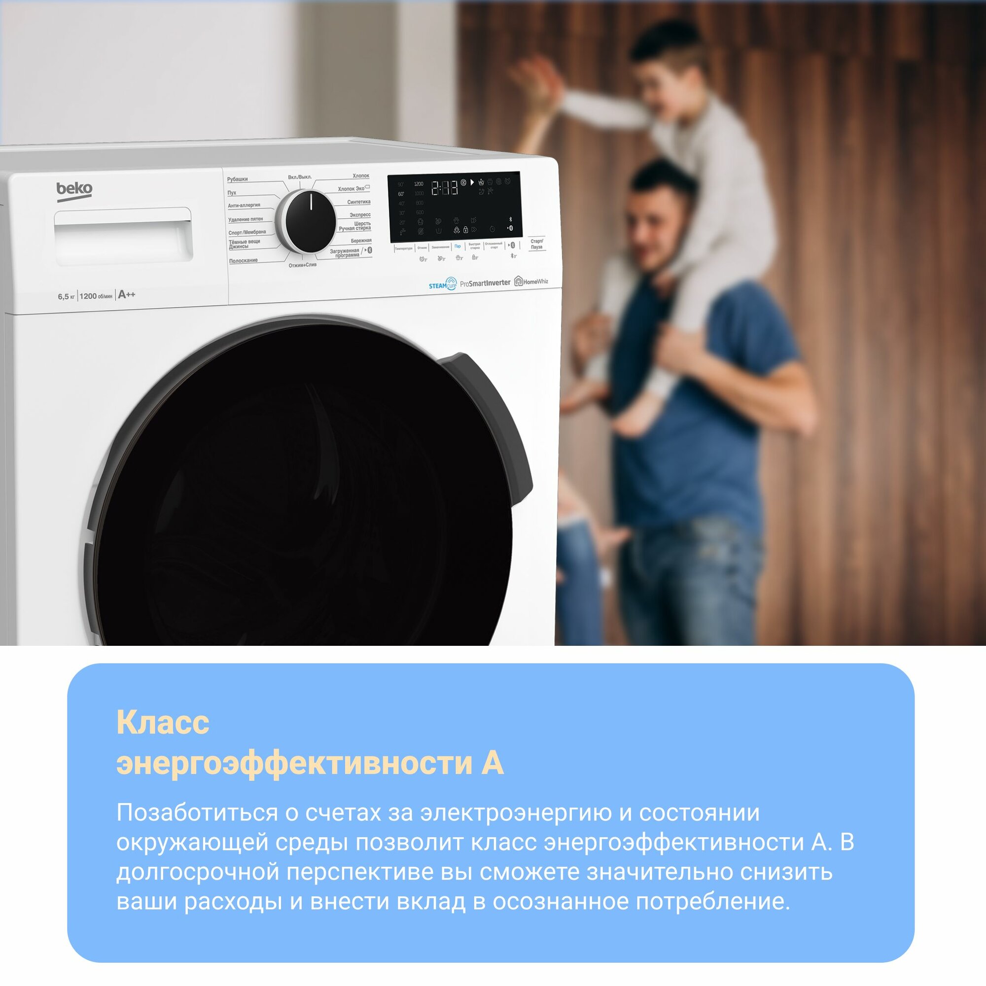 Стиральная машина Beko WSPE6H616W белый/1200 об/мин/6,5 кг/ инверторный двигатель — фото 1