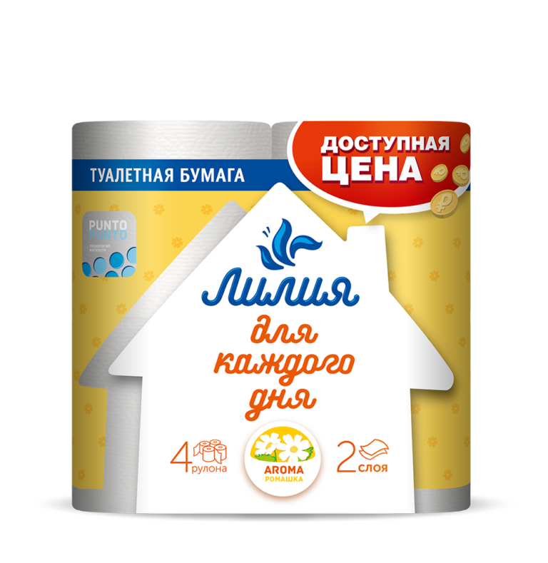 Туалетная бумага Лилия Ромашка ТБ 5628 2-х слойная 13 м 4шт/г. Набережные Челны