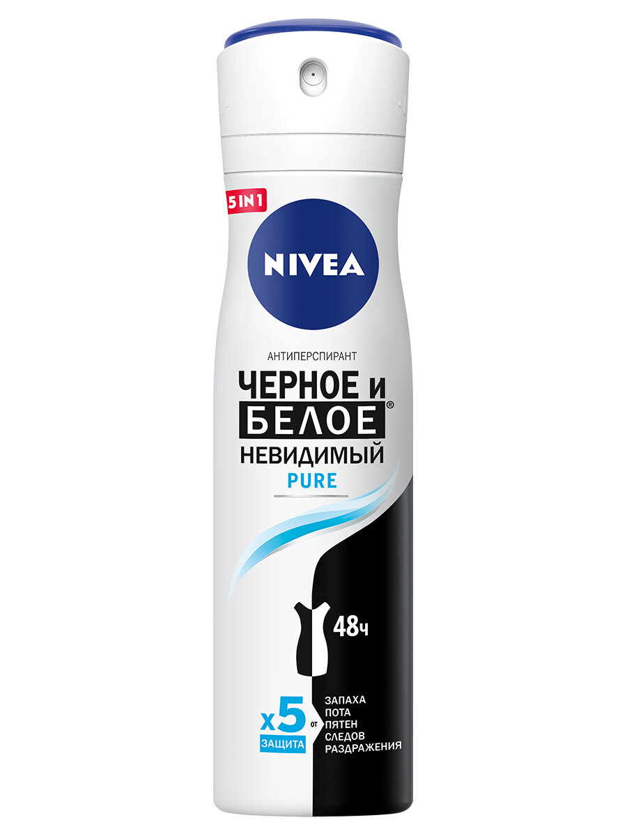 Nivea антиперспирант, спрей, Черное и Белое Невидимый Pure, 150 мл