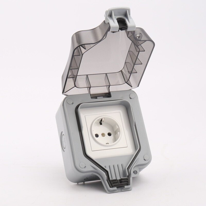 фото Водонепроницаемая уличная настенная электрическая розетка двойная IP66