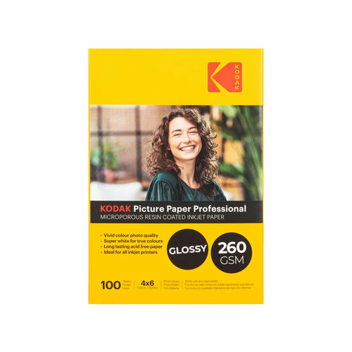 Фотобумага Kodak Paper Professional Glossy, глянцевая, 10x15 см, 260г/м2, 100 листов