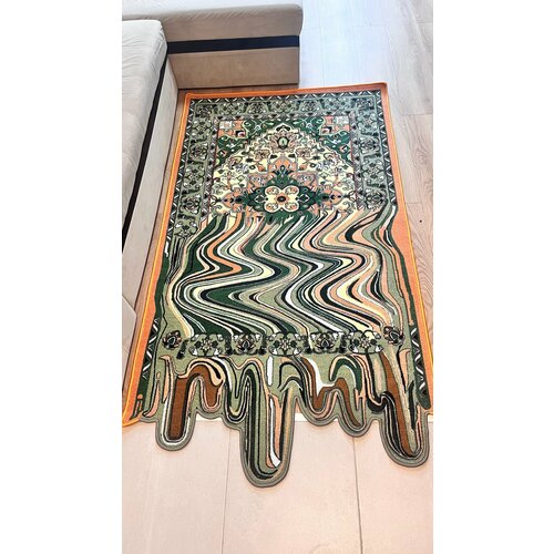 Ковёр дизайнерский для пола зала гостиной 2x1,1 метр, оливковый