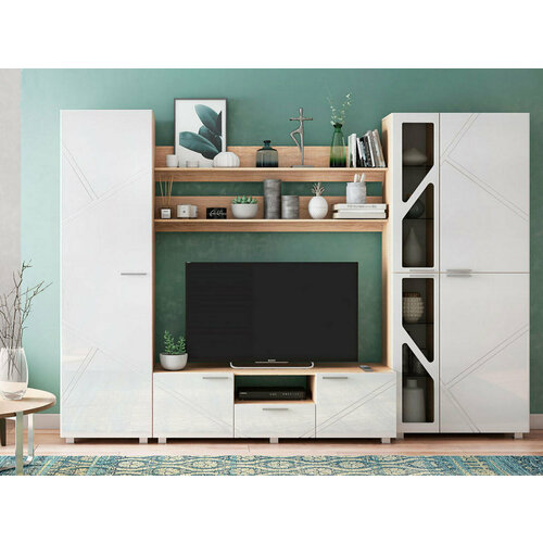 Гостиная МК СТИЛЬ Манхетен Дуб Сонома светлый Белый глянец 37290₽