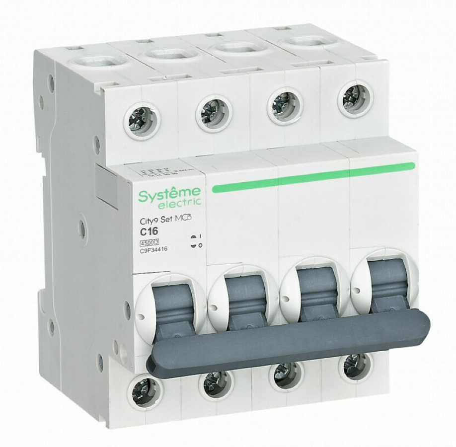 Автоматический выключатель Systeme Electric / Систем Электрик City9 Set, 4Р 16А характеристика С 4.5кА, C9F34416 / электроавтомат