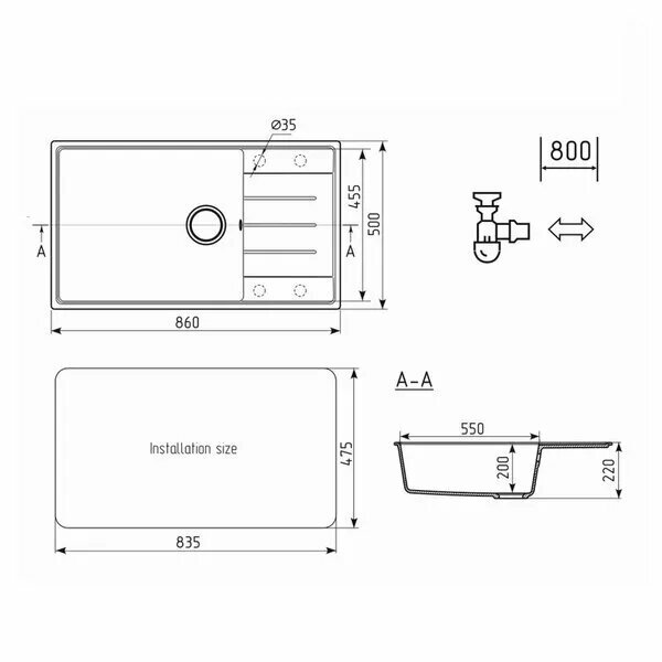 Мойка для кухни Ulgran Quartz 85 см Prima 860-04