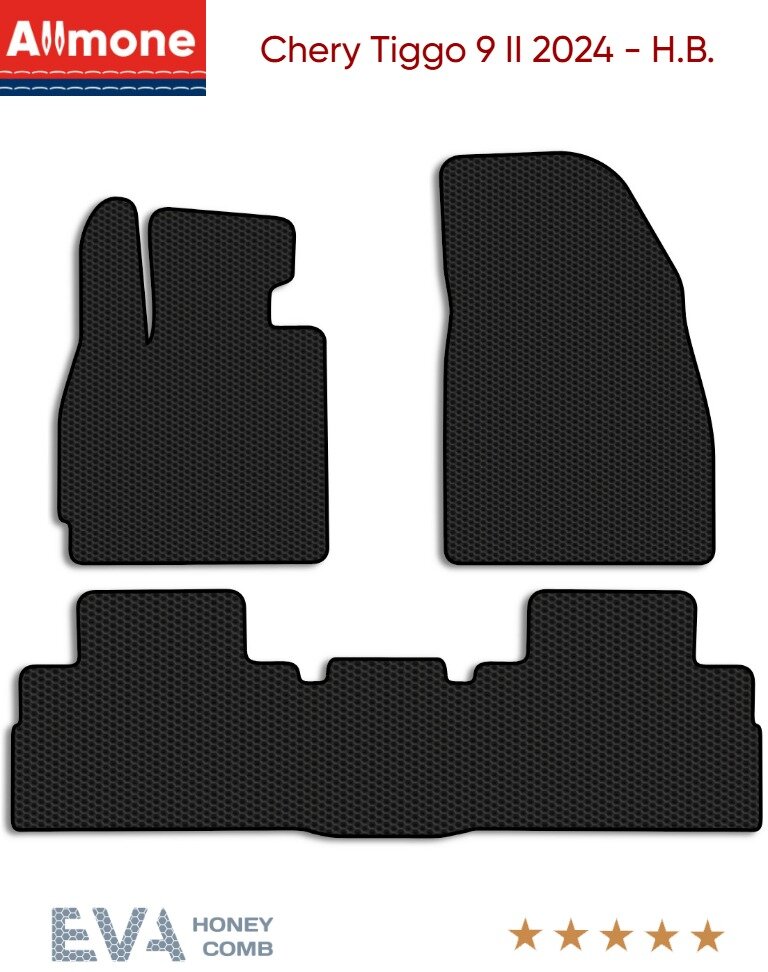 Коврики в салон ЭВА Allmone для Chery Tiggo 9 2 (suv) 2024 - Н. В. задний цельный, черные, 3шт. / Чери Тиго 9 2