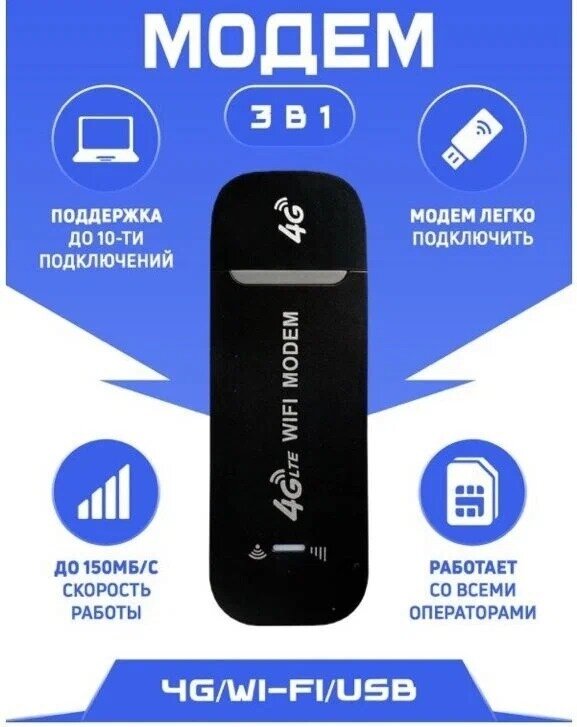 Модем Wi-Fi роутер 4g LTE с раздачей интернета на любые устройства, прошитый работает со всеми операторами — фото 1
