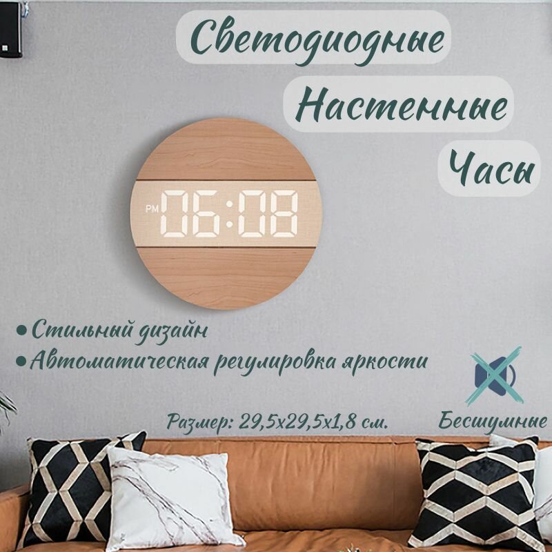 Светодиодные настенные часы с электронным циферблатом и автоматической регулировкой яркости 31.5*31*4