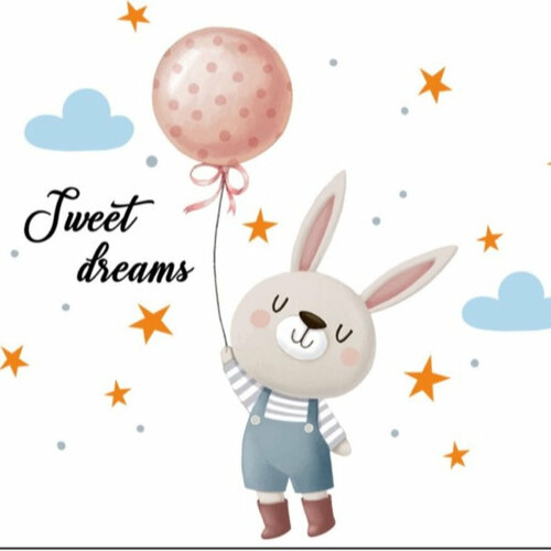 Наклейка интерьерная на стены 50х47 см. Заяц с шариком, овечка, игрушки, детская комната.