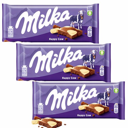 фото Шоколадная плитка milka happy cow, молочный и белый, 3 шт х 100г (германия)