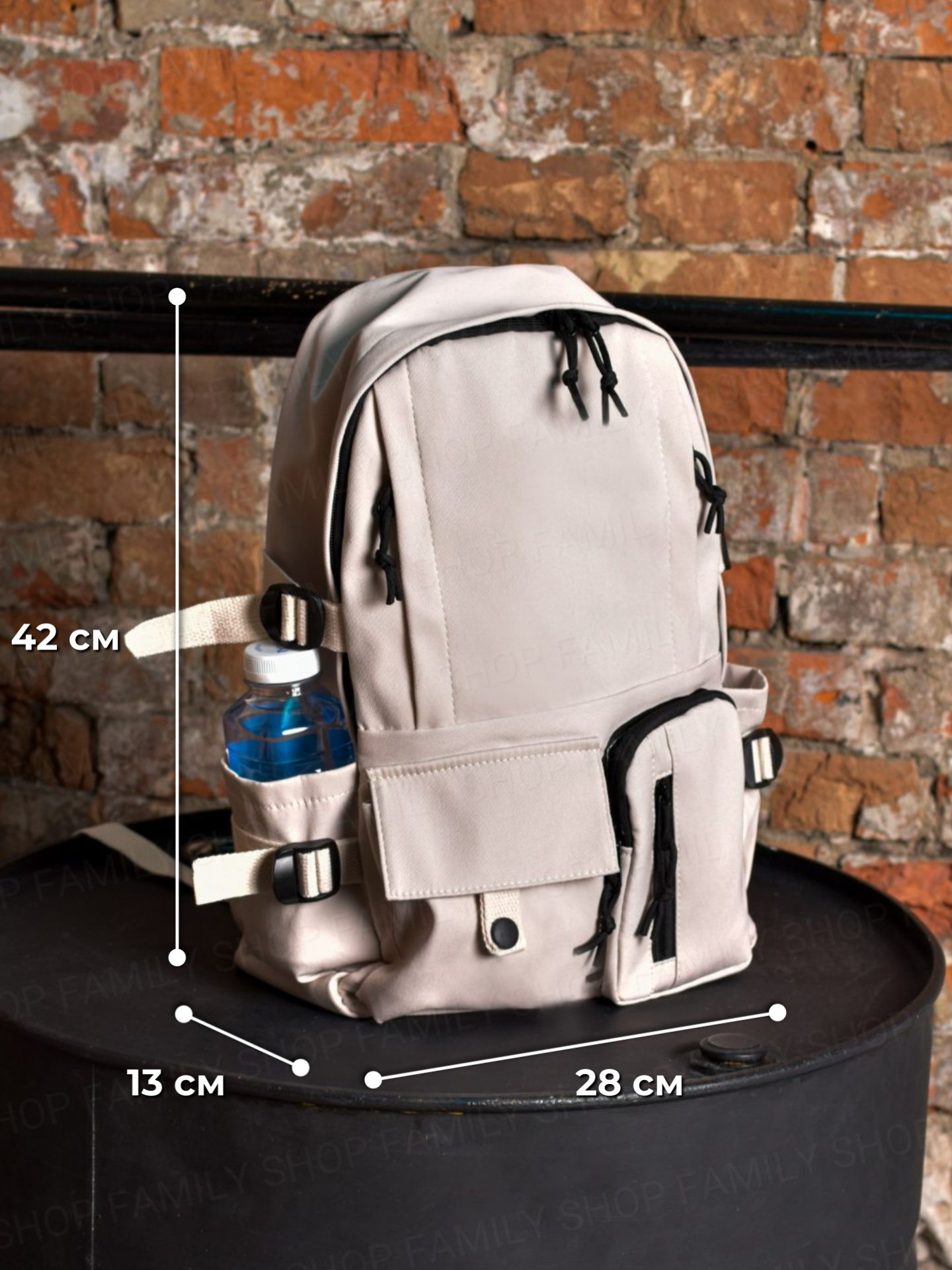 Портфель Family Shop, фактура ворсовая, белый/черный — фото 1