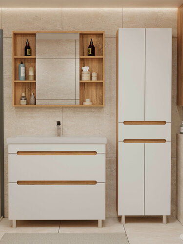 Изображение товара Шкаф напольно-подвесной SanStar Diva 50 для ванной комнаты белый, дуб вотан