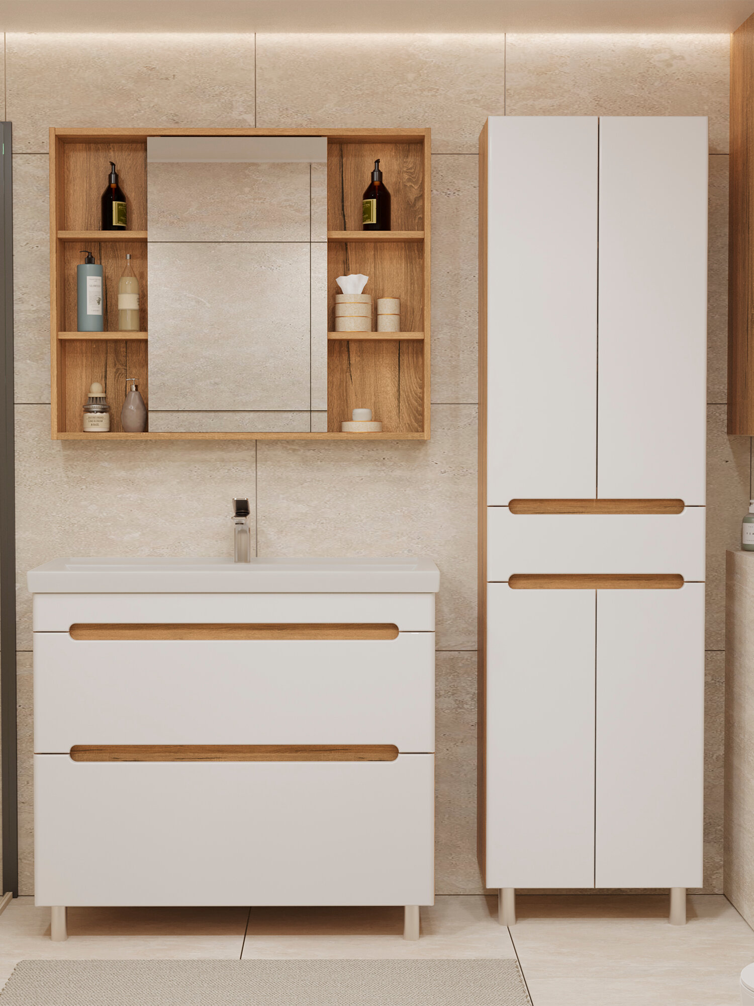 Шкаф напольно-подвесной SanStar Diva 50 для ванной комнаты белый дуб вотан