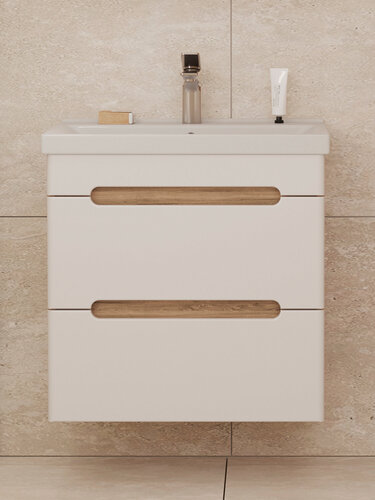 Изображение товара Тумба подвесная SanStar Diva 60 с раковиной Фест 60 (комплект) для ванной комнаты белый, дуб вотан