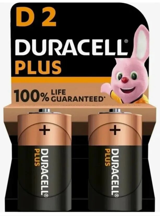 Батарейка DURACELL PLUS D BL2 (2) шт. в блистере, 1.5 V, щелочная (США) — фото 1