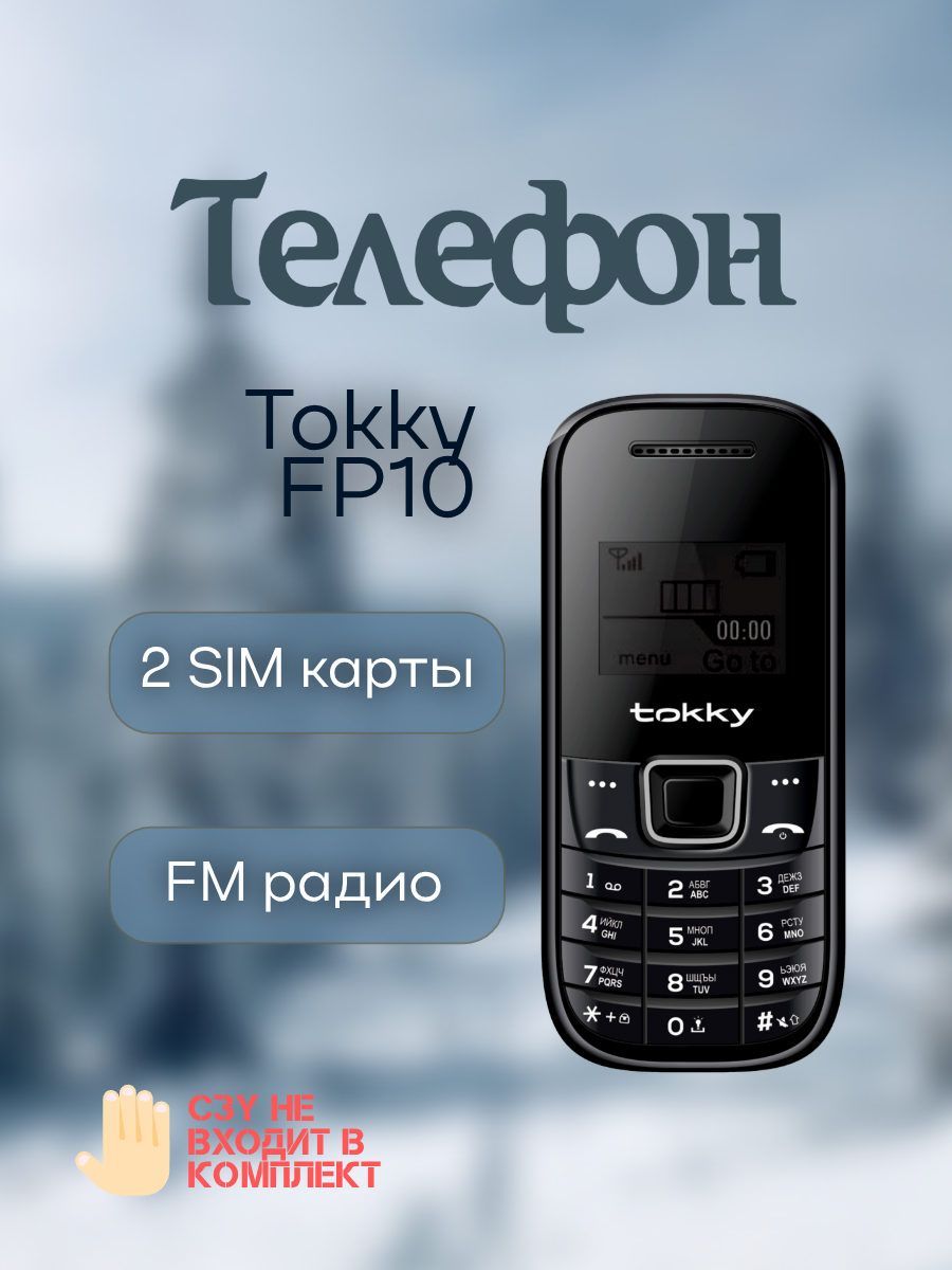 Телефон TOKKY FP-10  2 SIM  черный  радио фонарик съемный аккумулятор