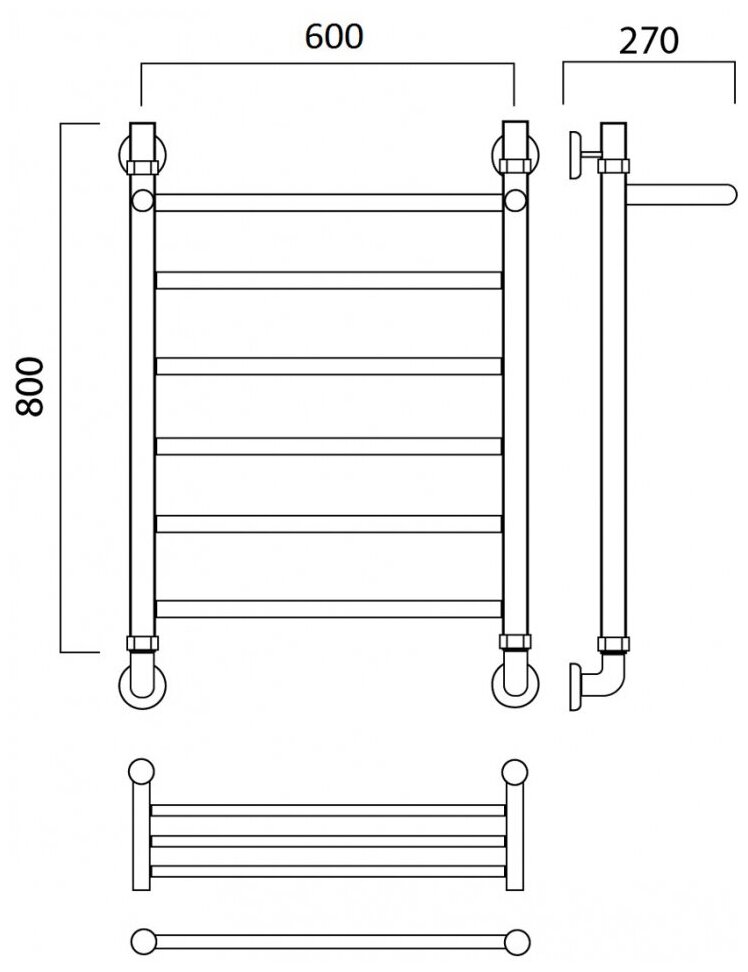 Водяной полотенцесушитель Eriknar Лесенка Прямая с верхней полкой 800мм х 600мм - фотография № 3