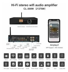 HiFi стерео усилитель Smartaudio CL30 Wi-Fi с HDMI / Airplay2 / LAN / BT / оптика / винил