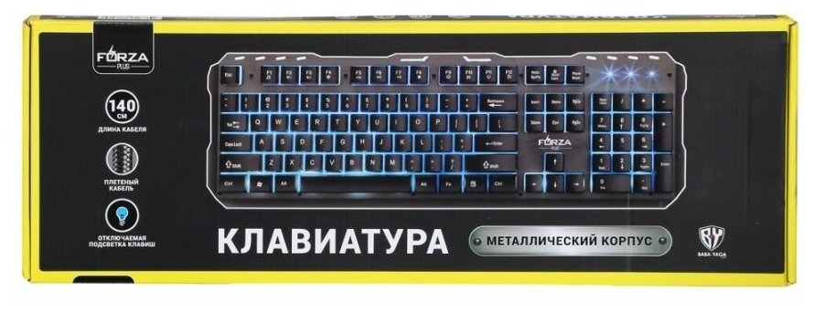 BY Клавиатура мембранная 104кл синяя подсветка металл синяя кириллица каб140см