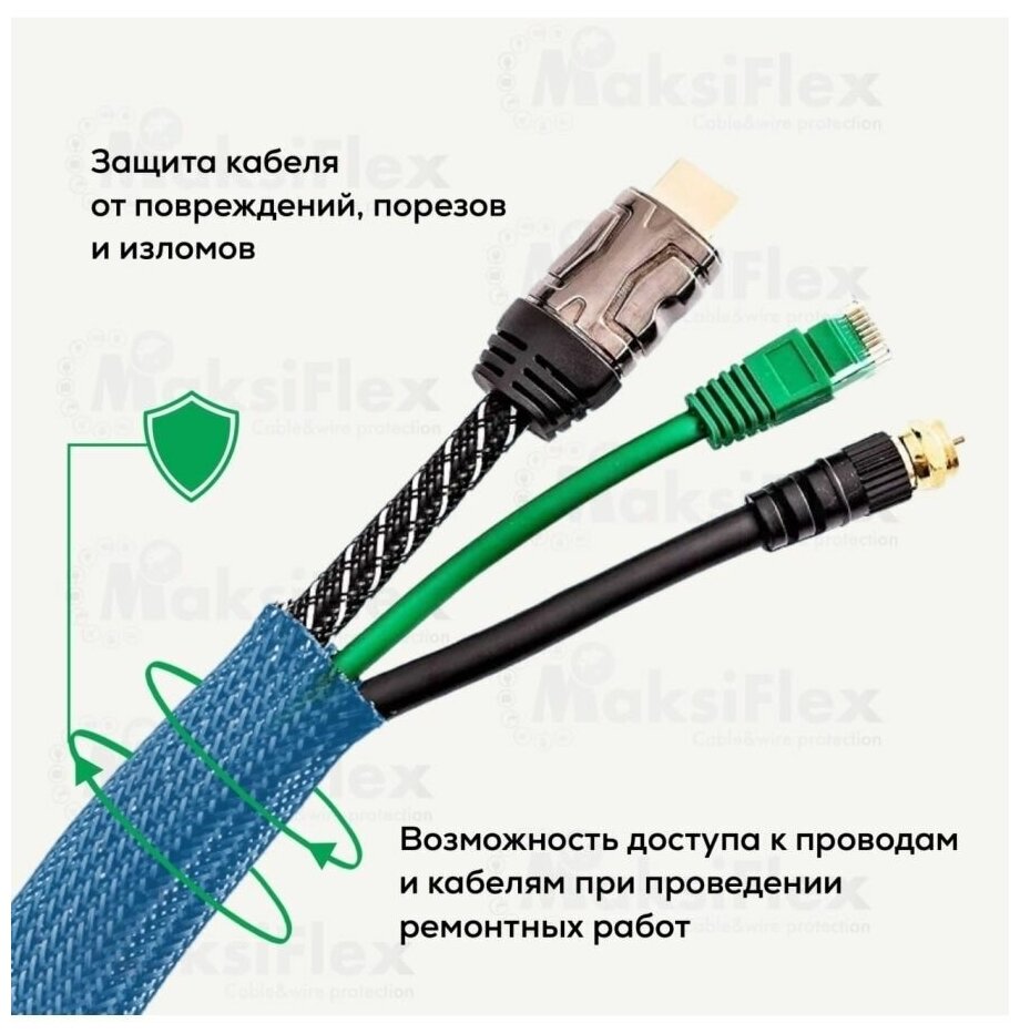 Оплетка кабельная змеиная кожа голубая MaksiFlex 8, 6-14 мм,10 м - фотография № 5