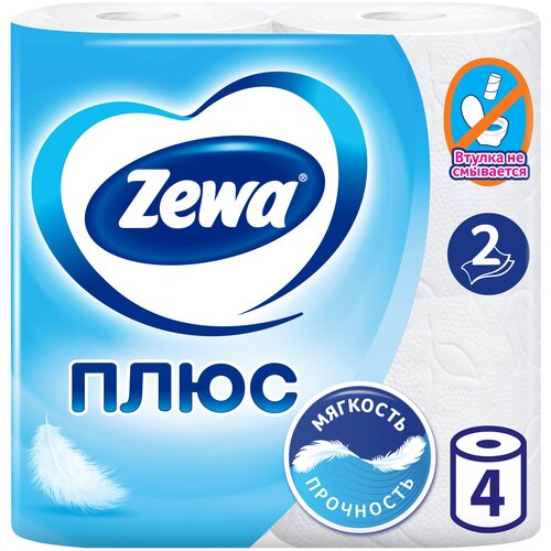 Купить Туалетная бумага Zewa Плюс Белая двухслойная 4 рул., белый, вторичная целлюлоза, Туалетная бумага и полотенца