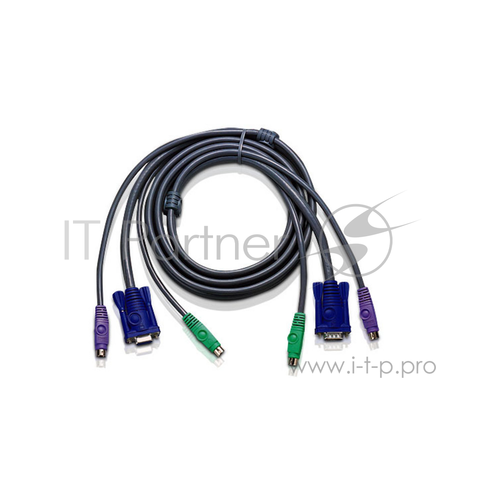 Переключатель Aten 2L-1001P/C кабель/шнур, монитор+клавиатура+мышь Cable Hd15m/md6m/md6m-hd15f/m, 1.