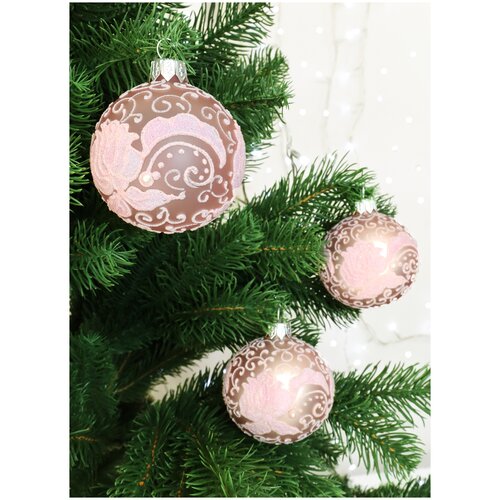 фото Набор елочных шаров irena co роза в завитках 80346, розовый, 6 см, 3 шт.