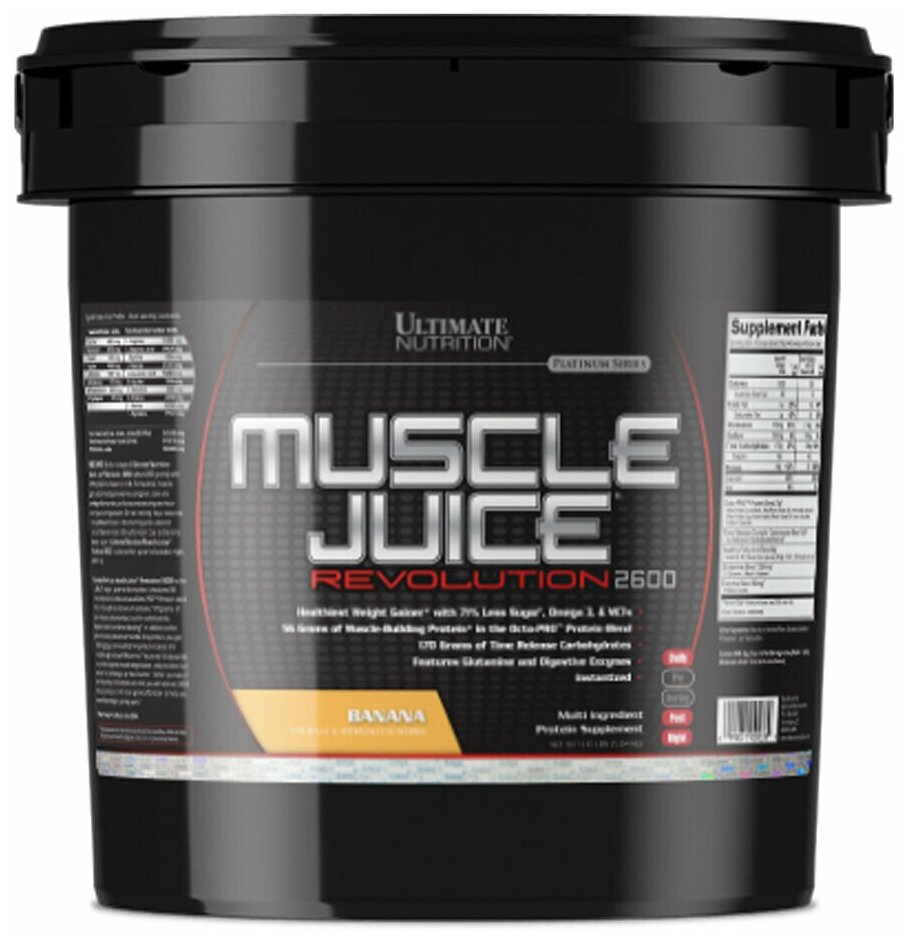 Гейнер Ultimate Nutrition Muscle Juice Revolution 5.04 kg, Banana, в составе аминокислоты
