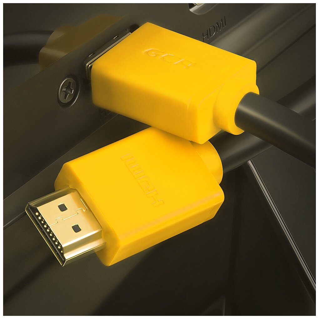 GCR Кабель 1.5m HDMI версия 1.4, черный, желтые коннекторы, OD7.3mm, 30/30 AWG, позолоченные контакты, Ethernet 10.2 Гбит/с, 3D, 4K GCR-HM440-1.5m, экран Greenconnect GCR-HM440-1.5m - фото №2