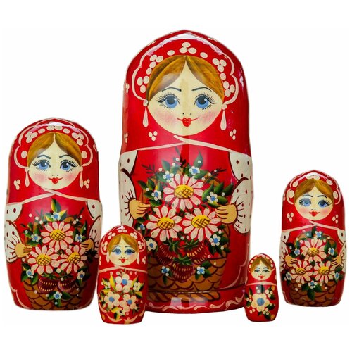 фото Матрёшка «флора», красный платок, 5 кукольная, 17 см 1116430 сима-ленд