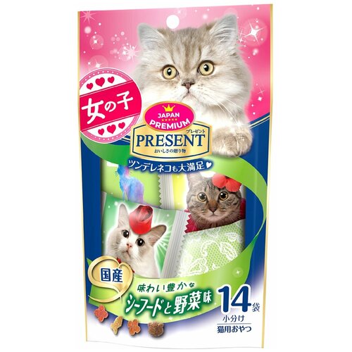 Хрустящее лакомство Japan Premium Pet PRESENT для избалованных кошек на основе микса морепродуктов и свежих овощей, 42 г