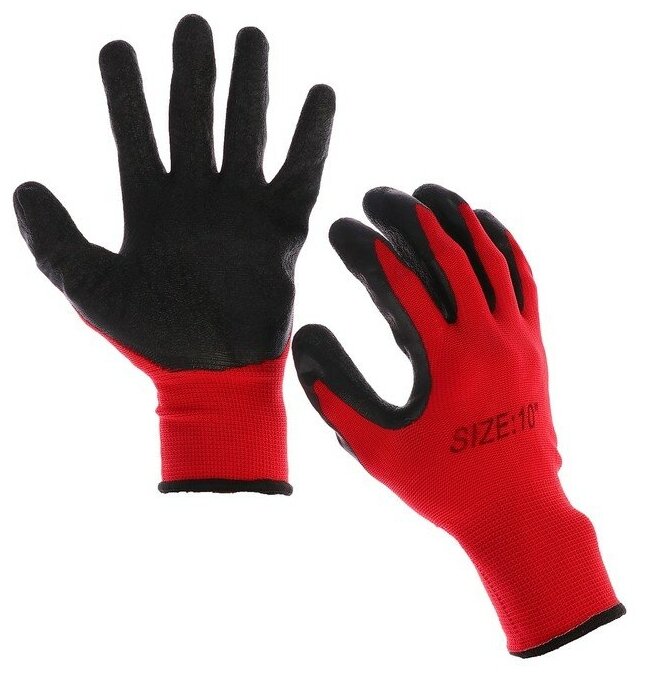 Перчатки нейлоновые, с резиновым покрытием, полуоблив, размер 10, чёрно-красные 3036162