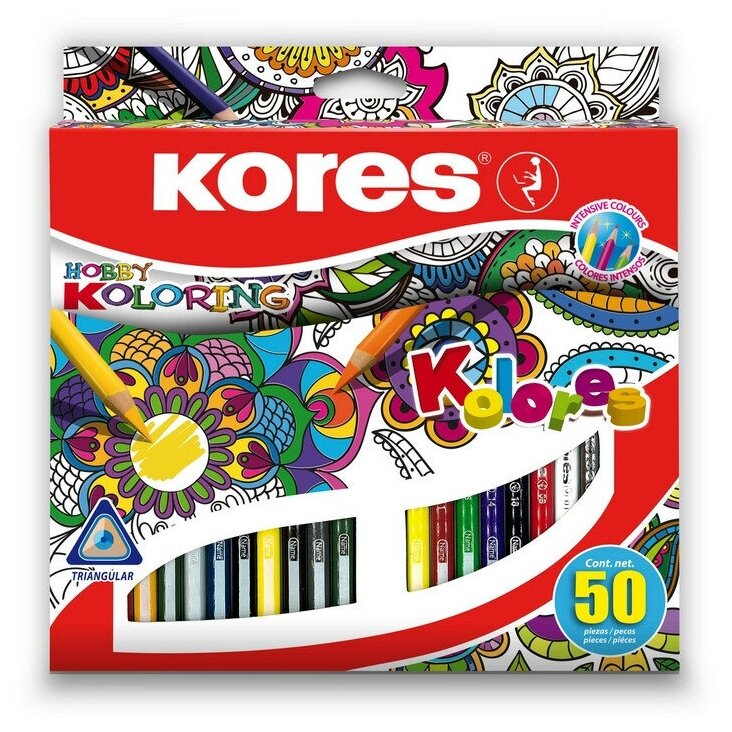 Карандаши цветные Kores Hobby Koloring 50 цветов трехгранные 695631