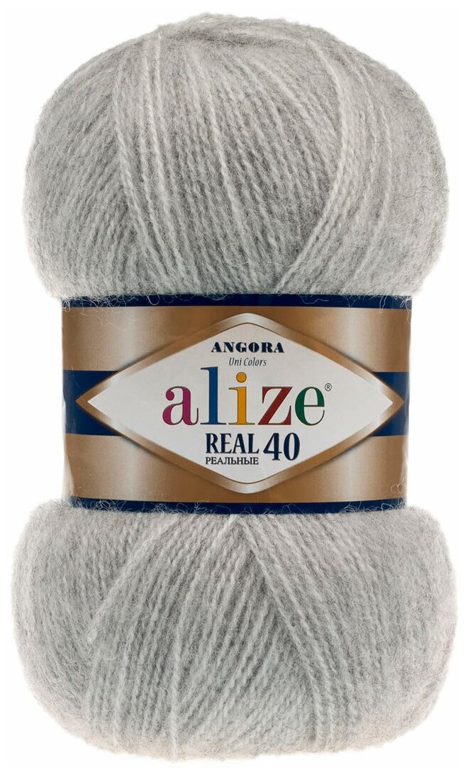 Пряжа Alize Angora Real 40 арт.614 светло-серый меланж (Ангора Реал 40) 40% шерсть, 60% акрил 100г 480м 5шт