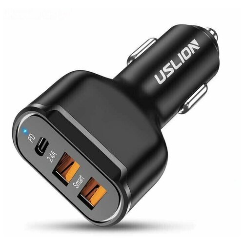 Автомобильная быстрая зарядка на 2 USB порта USB + Type-C в прикуриватель