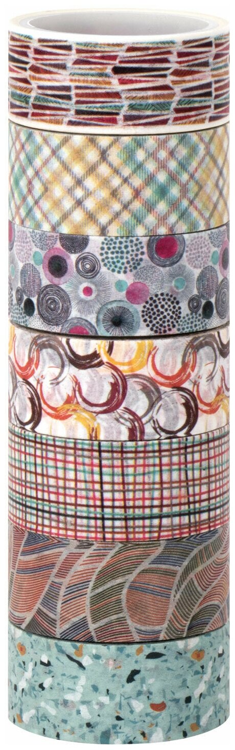 Клейкие ленты для декора Остров сокровищ "Микс №3", 15 мм*3 м, 7 цветов, рисовая бумага (661711)