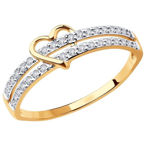 Кольцо SOKOLOV, красное золото, 585 проба, родирование, фианит, размер 18, бесцветный 35 02 кольцо из золота из шариков