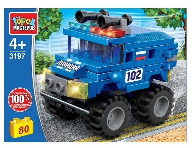 313334 Конструктор полицейский джип, 80 дет. Город мастеров в кор.80шт