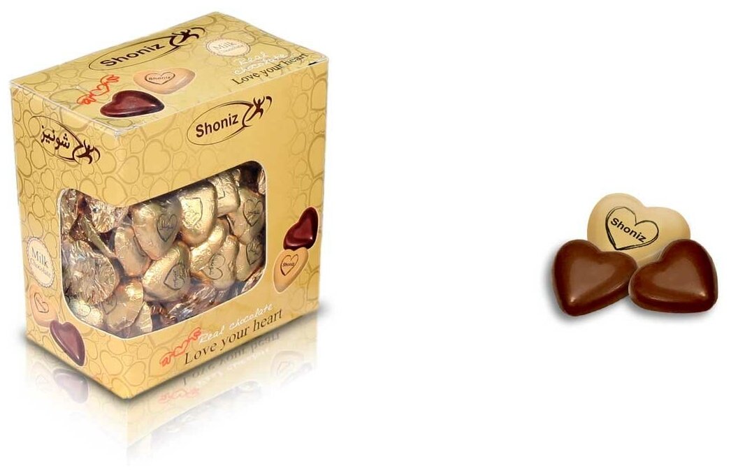 Шоколадные конфеты Shoniz "Сердце в молочном шоколаде" золотые (Иран) 1 кг
