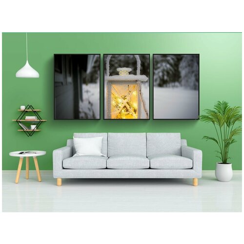 фото Набор модулных постеров для интерьера "фонарь, свет, зима" 60x90 см. в тубусе, без рамки lotsprints