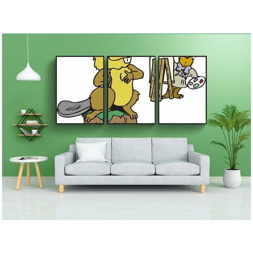 фото Набор модулных постеров для интерьера "краска, бобр, испуганный" 60x90 см. в тубусе, без рамки lotsprints