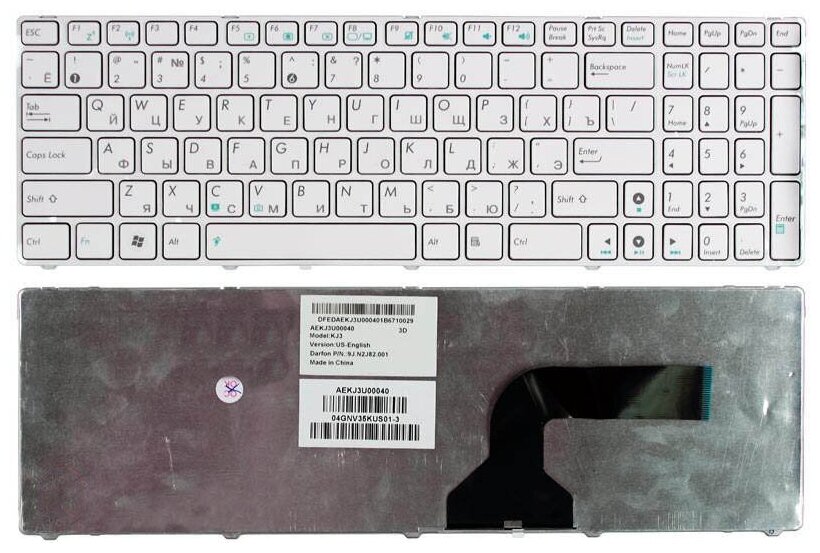 Клавиатура для ноутбука Asus V118562AS1 русская белая рамка белые кнопки 1180₽