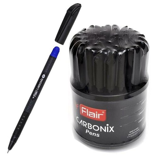 Ручка шариковая Flair. CARBONIX V, узел-игла 0.7 мм, карбоновый корпус, чернила синие, 50 штук