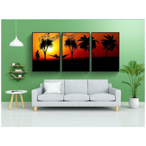 фото Набор модулных постеров для интерьера "заход солнца, гамак, отдых" 60x90 см. в тубусе, без рамки lotsprints