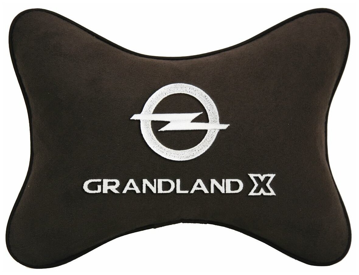 Автомобильная подушка на подголовник алькантара Coffee с логотипом автомобиля OPEL GRANDLAND X