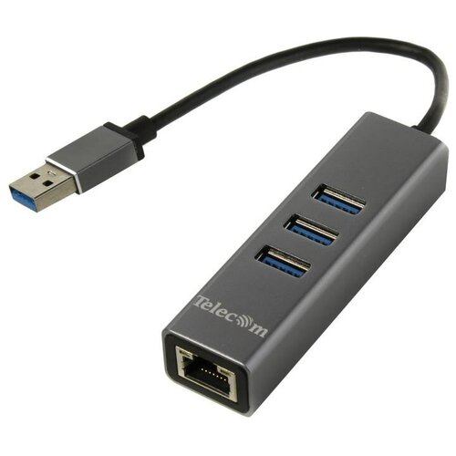 Хаб TELECOM USB 3.0 -->RJ-45 1000Mbps +3 USB3.0, Aluminum Shell, 0.2м